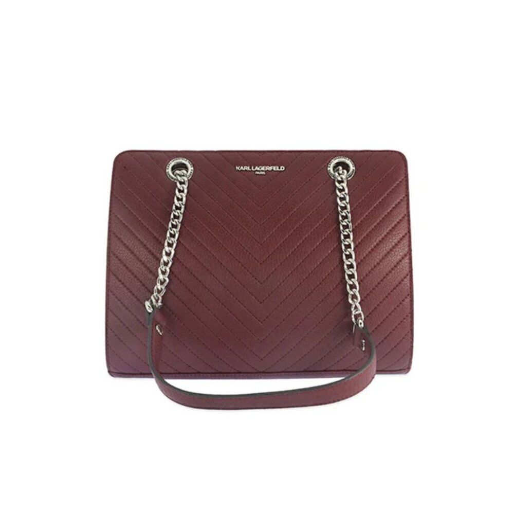 Karl Lagerfeld Charlotte Quilted Leather Shoulder Tote Bag Merlot and Silver